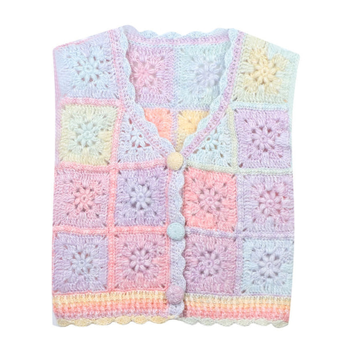 ハンドメイド クロシェ ベスト パステルカラー かぎ針編み 花柄