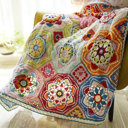 ヴィンテージ　ハンドメイド　ニット　ブランケット　パッチワーク　ラグ　アート 0_e429a254a4b0ffb3292f95fdb2f2