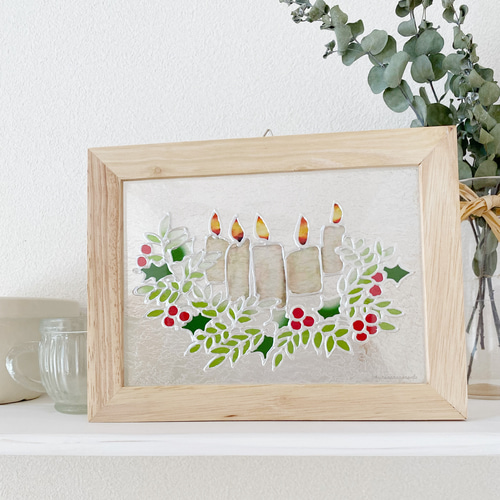 クリスマスキャンドル|クリアグラスアート|クリスマス雑貨|ステンド