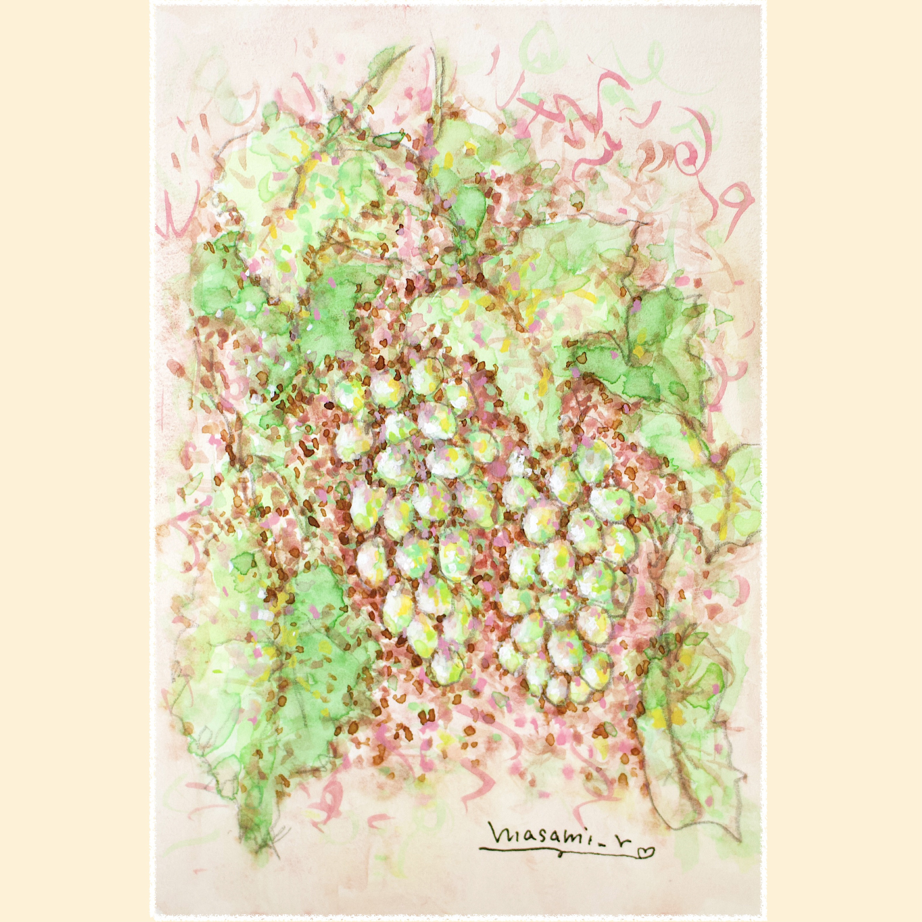「マスカット」水彩画 原画 はがきサイズ 額なし
