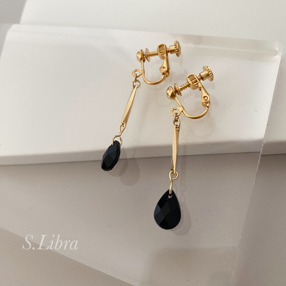 Blackdrop×gold ブラックドロップ ゴールド イヤリング (樹脂ノンホールピアス可) 7枚目の画像