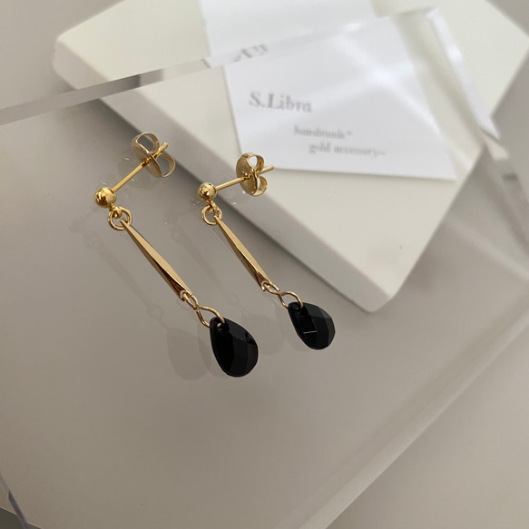 Blackdrop×gold ブラックドロップ ゴールド イヤリング (樹脂ノンホールピアス可) 5枚目の画像