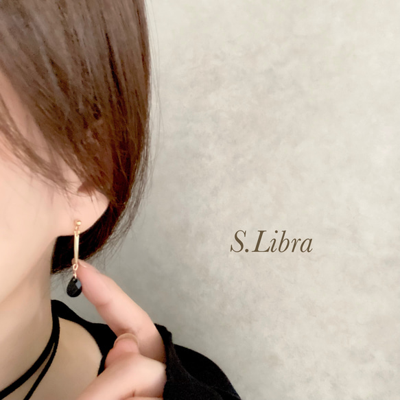 Blackdrop×gold ブラックドロップ ゴールド イヤリング (樹脂ノンホールピアス可) 9枚目の画像