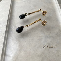 Blackdrop×gold ブラックドロップ ゴールド イヤリング (樹脂ノンホールピアス可) 3枚目の画像