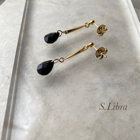 Blackdrop×gold ブラックドロップ ゴールド イヤリング (樹脂ノンホールピアス可) 3枚目の画像