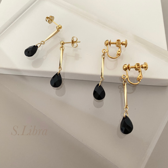 Blackdrop×gold ブラックドロップ ゴールド イヤリング (樹脂ノンホールピアス可) 6枚目の画像