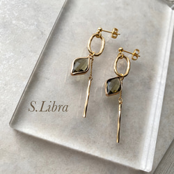 ピアス・glassstone  ガラスストーンゴールドオーバルチェーンピアス/カーキブラウンオリーブグリーン ブルー 13枚目の画像