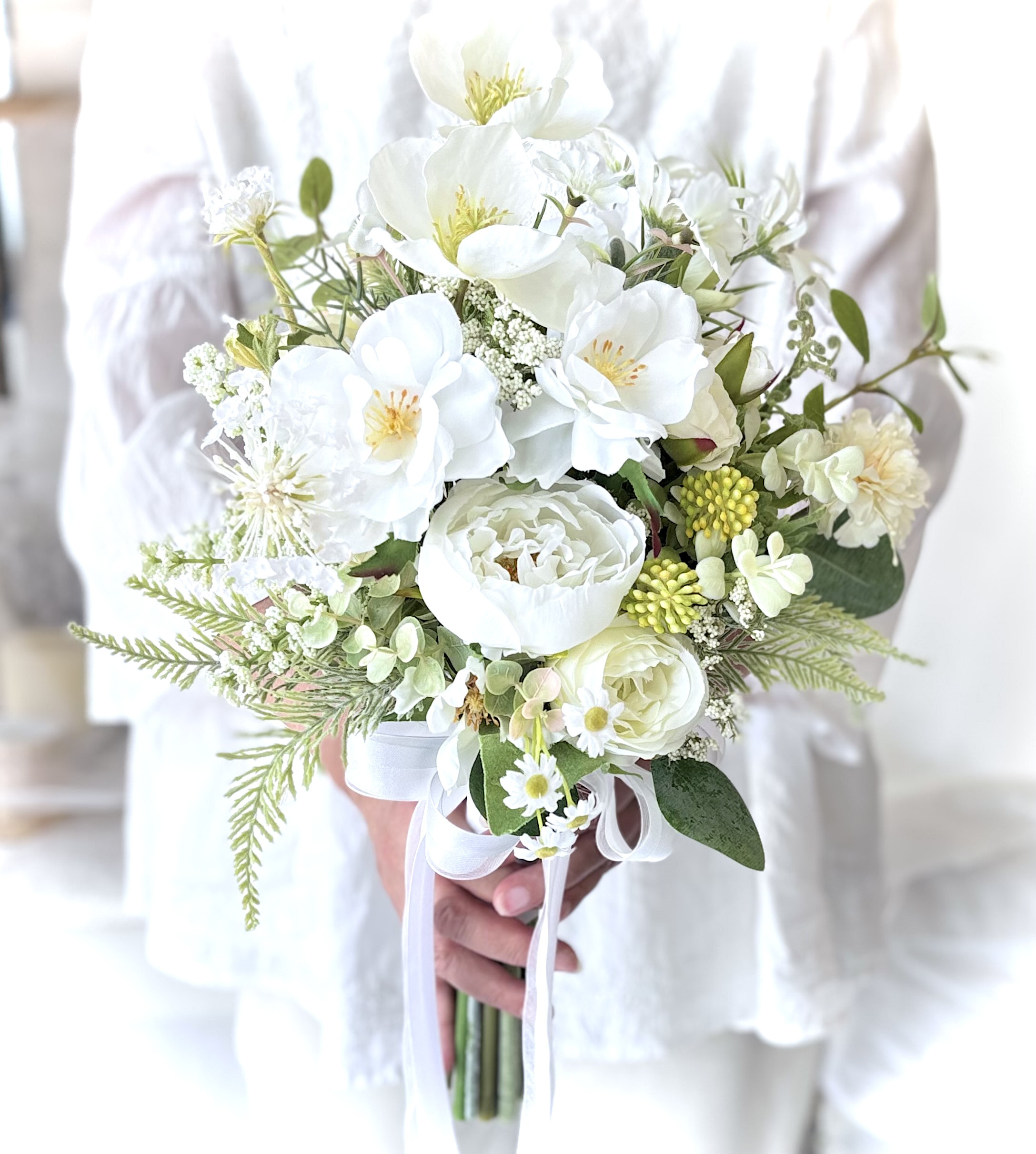 草花いっぱい可憐なナチュラルウェディングブーケ【アーティフィシャルフラワー】造花ブーケ