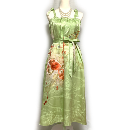 正絹】着物リメイク 豪華振袖ドレス／チューブトップワンピースタイプ