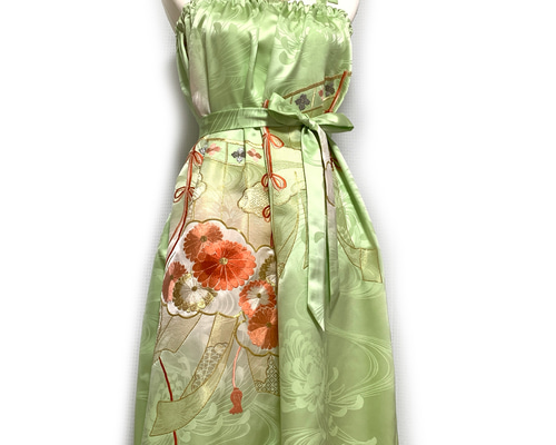 正絹】着物リメイク 豪華振袖ドレス／チューブトップワンピースタイプ