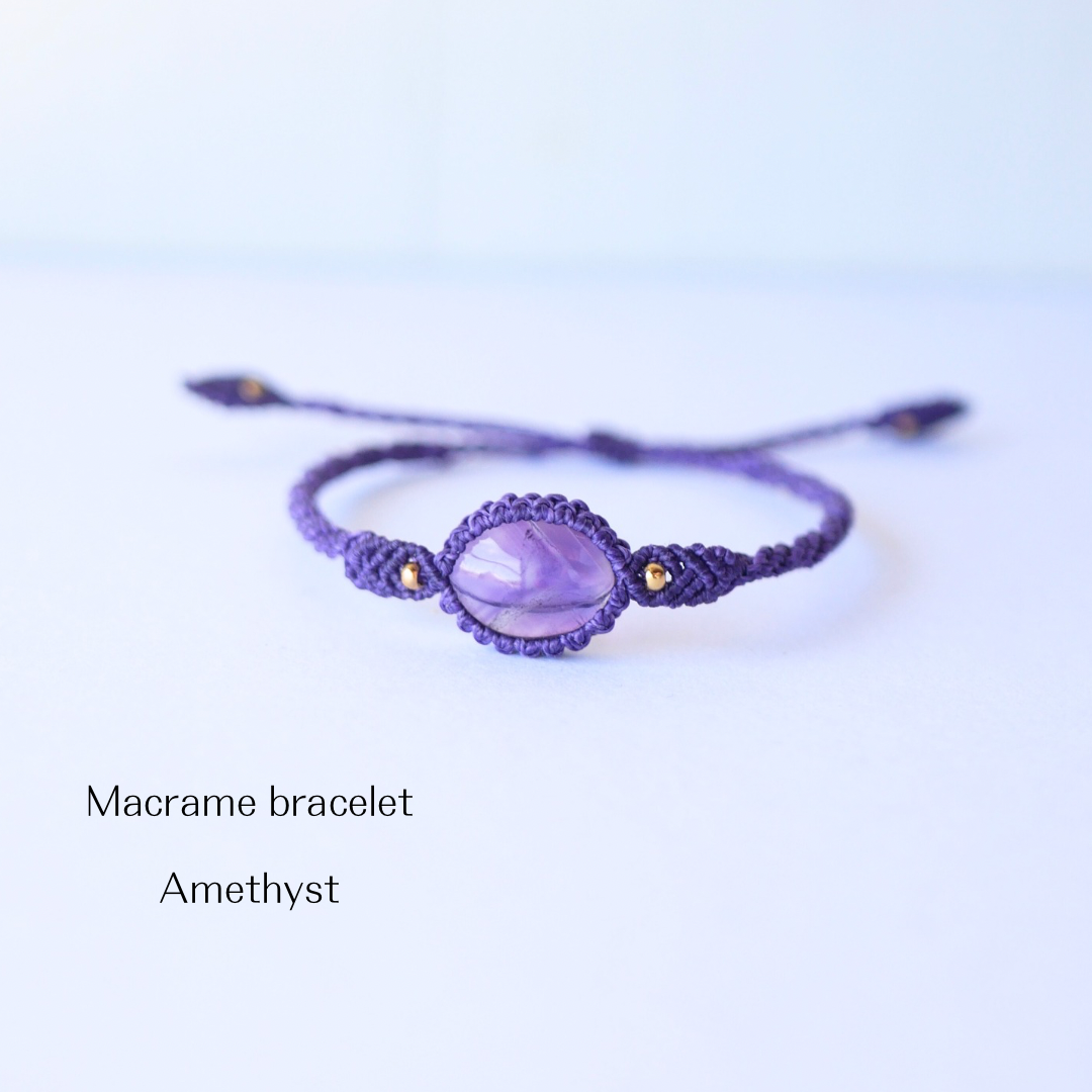アメジストマクラメ編みブレスレット【一点物】