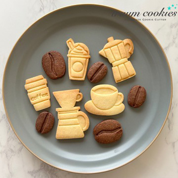 クッキー型 7点セット】カフェのミニクッキー型 スタンプ付き【ドリップ