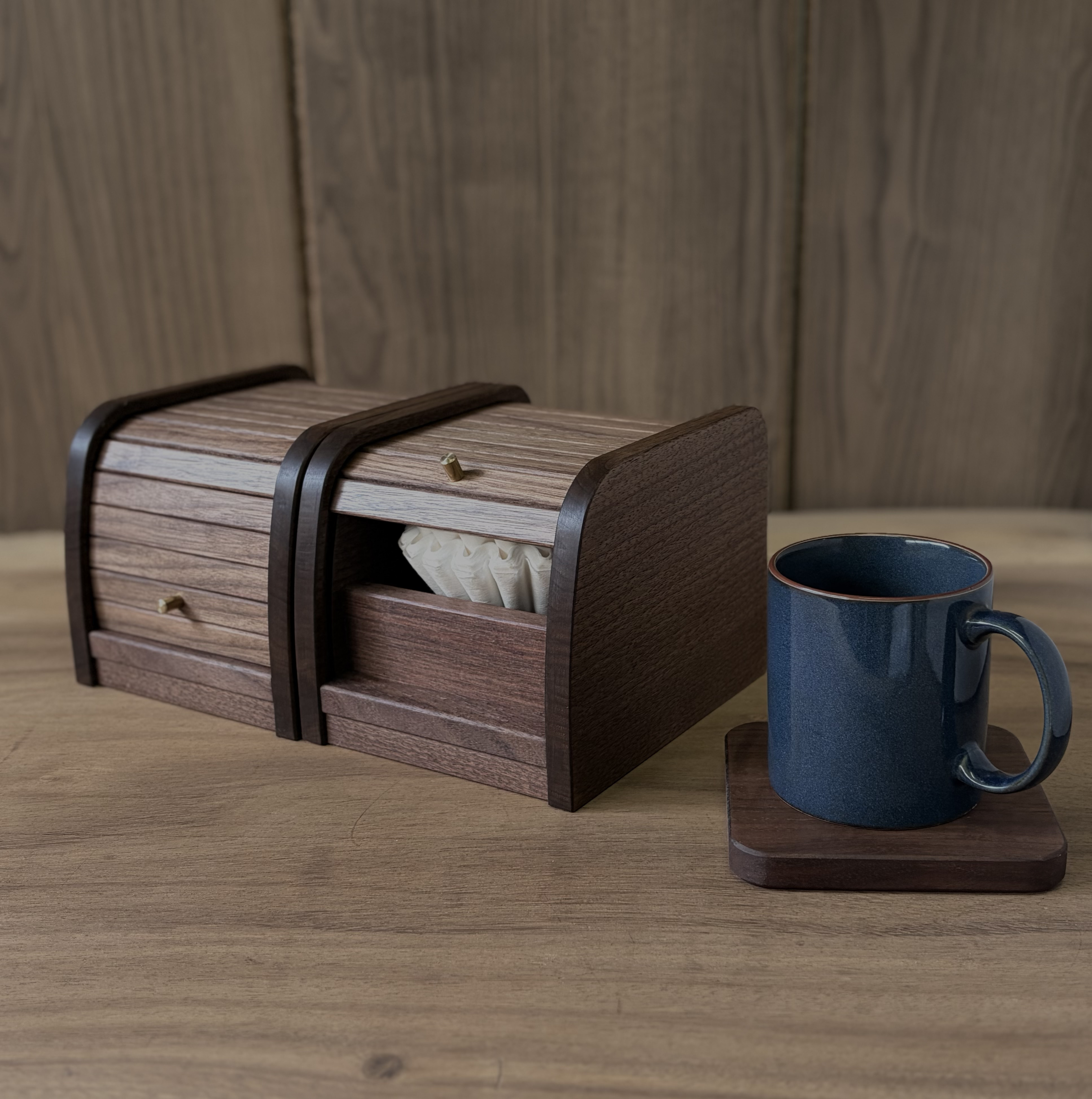 【数量限定価格にて】魅せる！ウェーブフィルターケース/オリジナルシャッター式ウォールナット無垢材