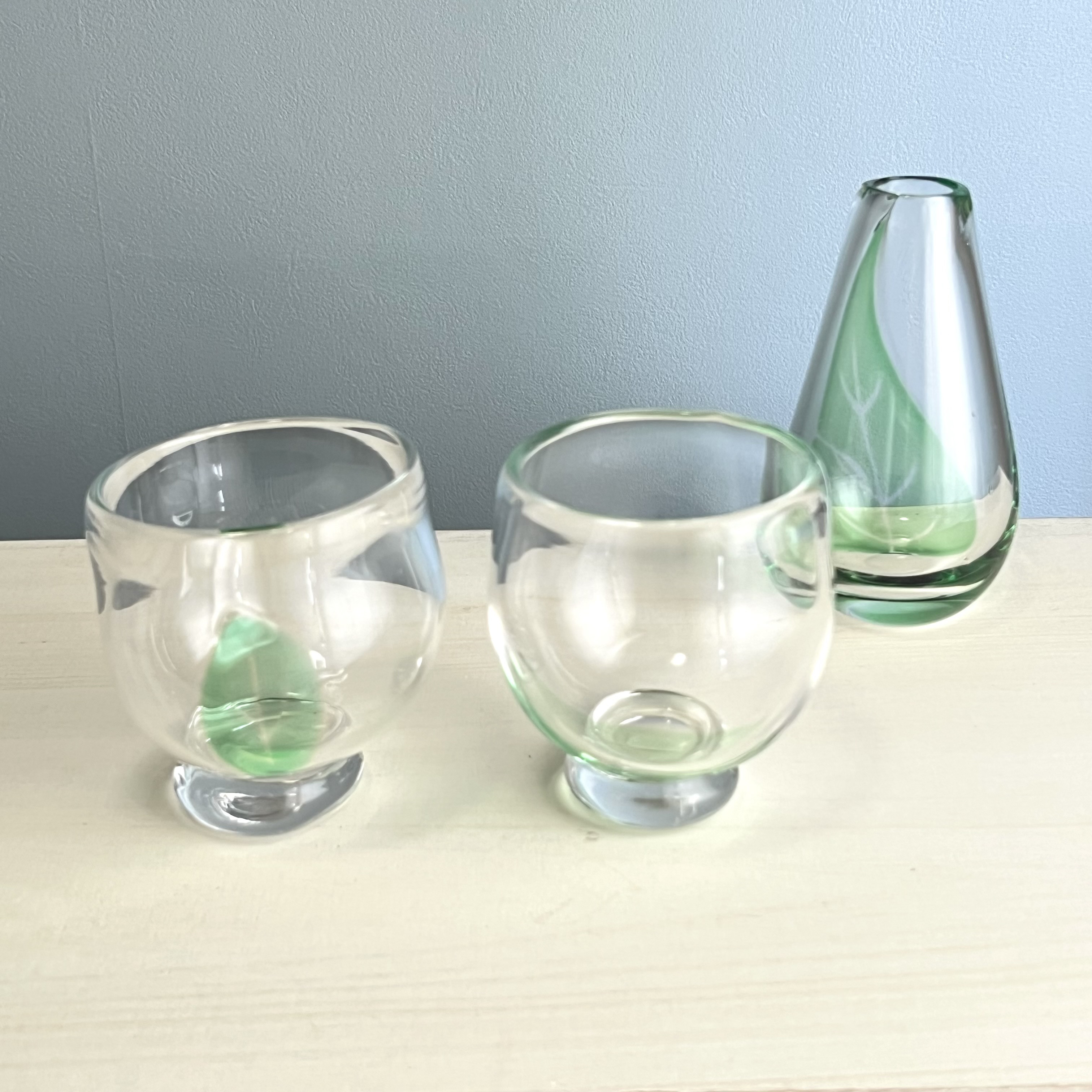 [3点セットSALE]+yuragi leaf 葉っぱのグラス　大きなグラスと一輪挿し