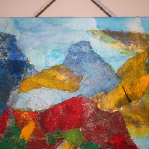 和紙ちぎり絵アート＜ある風景scene山⑥＞壁掛けタイプ。送料