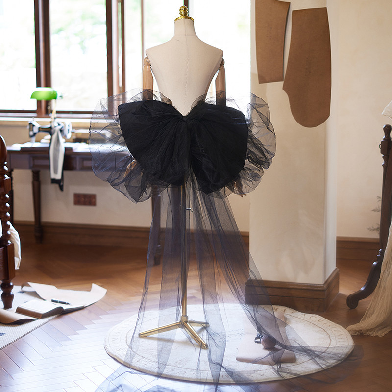 ロングトレーン 大トレーン 裾引き リボン 黒高級感 DIY アクセサリー パーティー ウェディングドレス DTY033