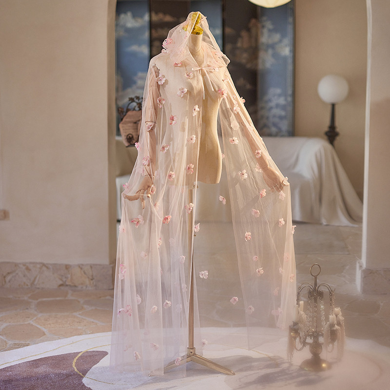 ケープ トレーン 裾引き 帽子付き 立体花 ピンク 綺麗 DIY 肩飾り アクセサリー ウェディングドレス DTY069