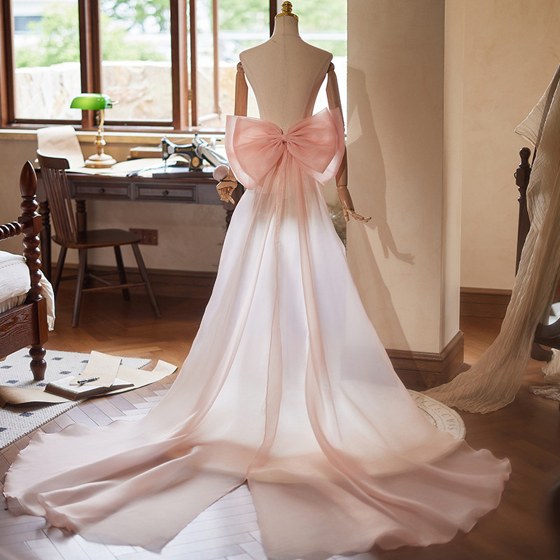 ロングトレーン 裾引き ピンク リボン 大トレーン 綺麗 DIY アクセサリー ウェディングドレス DTY028
