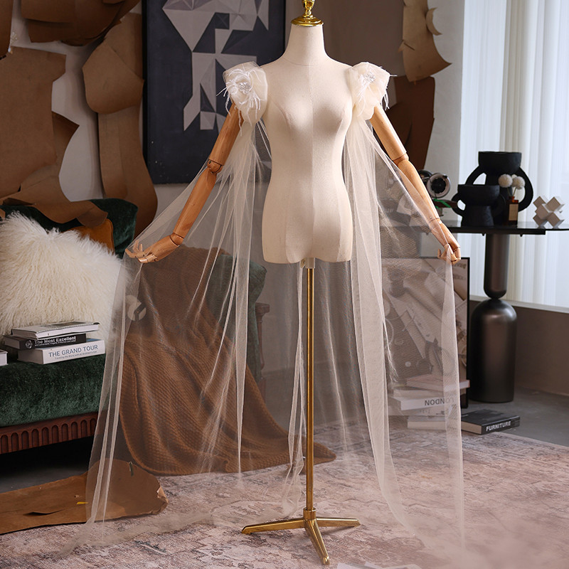 ケープ トレーン 裾引き 白 DIY 綺麗 肩飾り アクセサリー パーティー ウェディングドレス DTY379