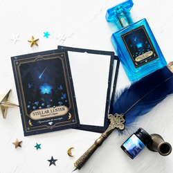 予約❤️夜空香水瓶セット✨ 星空香水瓶 青い花とダイヤと蝶々 ラベル柄 ミニメモセット 一筆箋