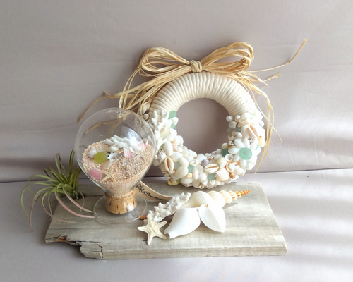 海を感じる硝子のバルーン&シェルリース二点セット 海を感じる硝子のバルーン＆シェルリース 二点セット その他置物