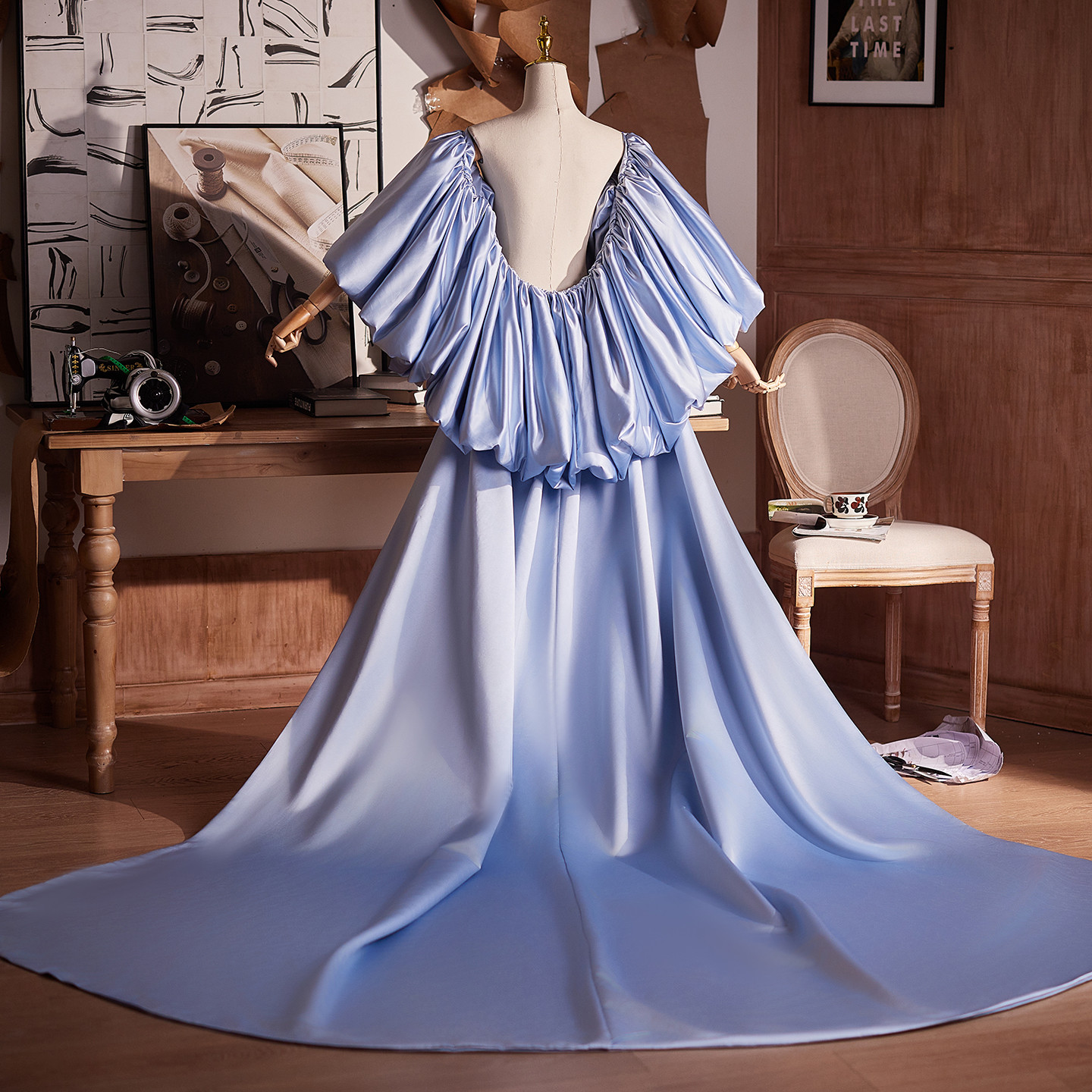 ケープ トレーン 裾引き 青 DIY 綺麗 肩飾り アクセサリー パーティー ウェディングドレス DTY427