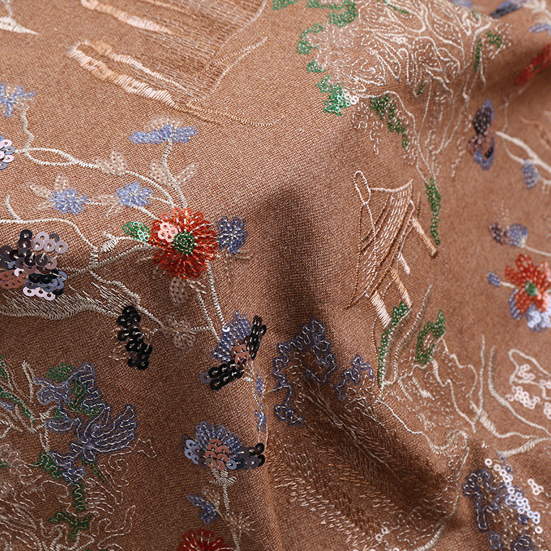 長さ1m 刺繡生地 デニム生地 スパンコール 5色 コットン 綺麗 上品 布 ぬの きじ 手芸 KJ335