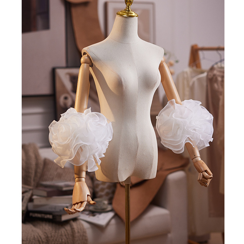 パフスリーブ 立体花 白 綺麗 DIY 袖カバー 取り外し袖 アクセサリー ウェディングドレス DTY413