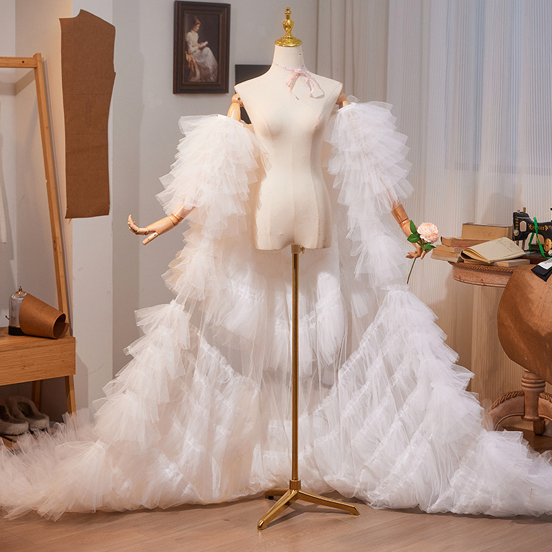 ケープ トレーン 裾引き ふわふわ 白 豪華 DIY 肩飾り アクセサリー パーティー ウェディングドレス DTY122