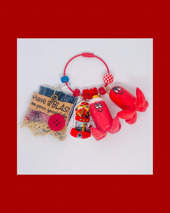 じゃらじゃらキーホルダー キーホルダー バッグチャーム 赤 ウインナー