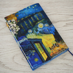 【文庫本】アートなブックカバー★ゴムバンド栞付★ゴッホ★星月夜 夜のカフェテラス 1枚目の画像