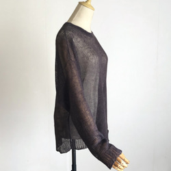 チャコールグレーのリネンシアーニット　麻100％　 4枚目の画像