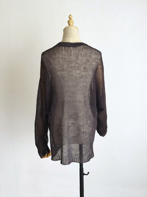 チャコールグレーのリネンシアーニット　麻100％　 5枚目の画像