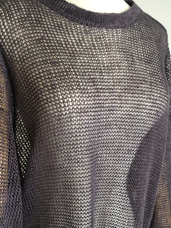 チャコールグレーのリネンシアーニット　麻100％　 6枚目の画像