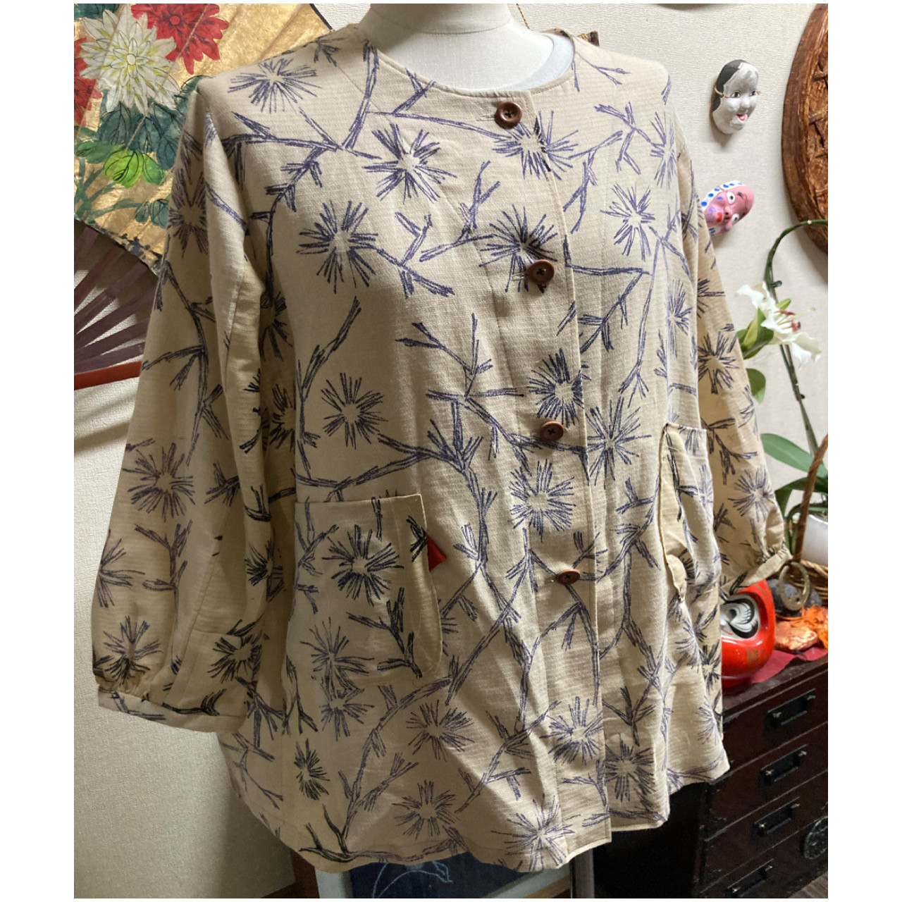 綿絽の着物からの前開きブラウス　　　着物リメイク