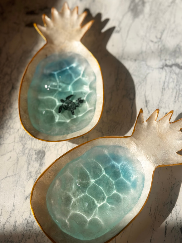 パイン型　海のお皿　ウミガメ封印タイプ　アクセサリートレー　 3枚目の画像