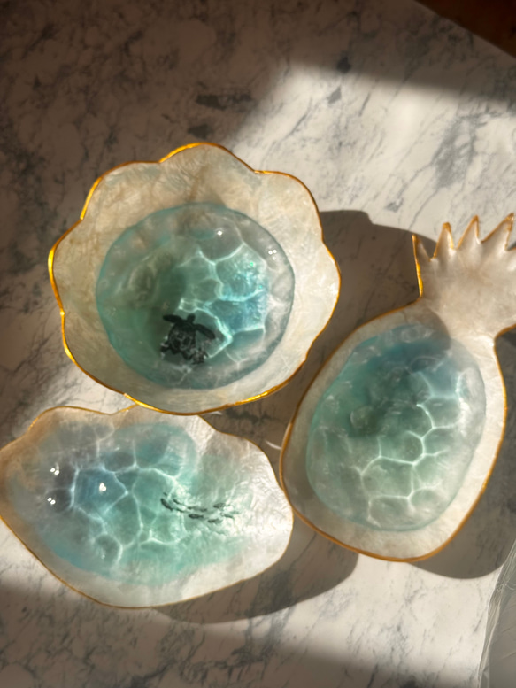 パイン型　海のお皿　ウミガメ封印タイプ　アクセサリートレー　 4枚目の画像