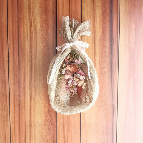 ススキを包んだ飛び散らないスワッグ　秋色ピンクベージュ 12枚目の画像