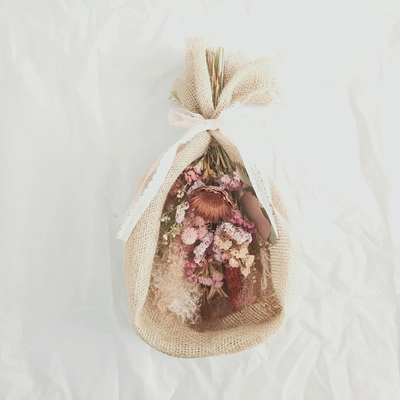 ススキを包んだ飛び散らないスワッグ　秋色ピンクベージュ 10枚目の画像