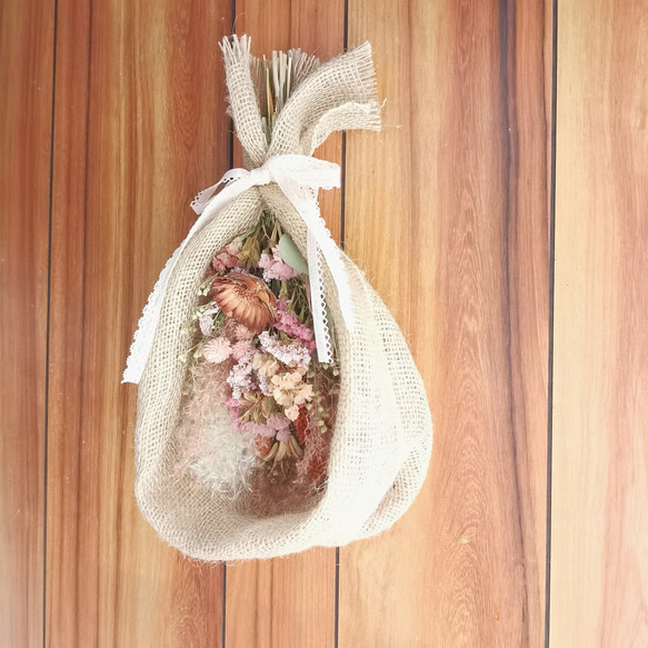 ススキを包んだ飛び散らないスワッグ　秋色ピンクベージュ 13枚目の画像