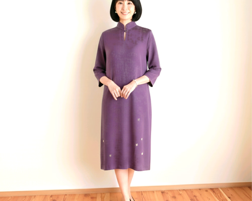 シルクの深紫ロングチュニック＊着物リメイク Deep purple silk long