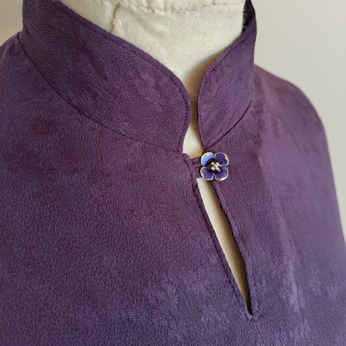 シルクの深紫ロングチュニック＊着物リメイク Deep purple silk long
