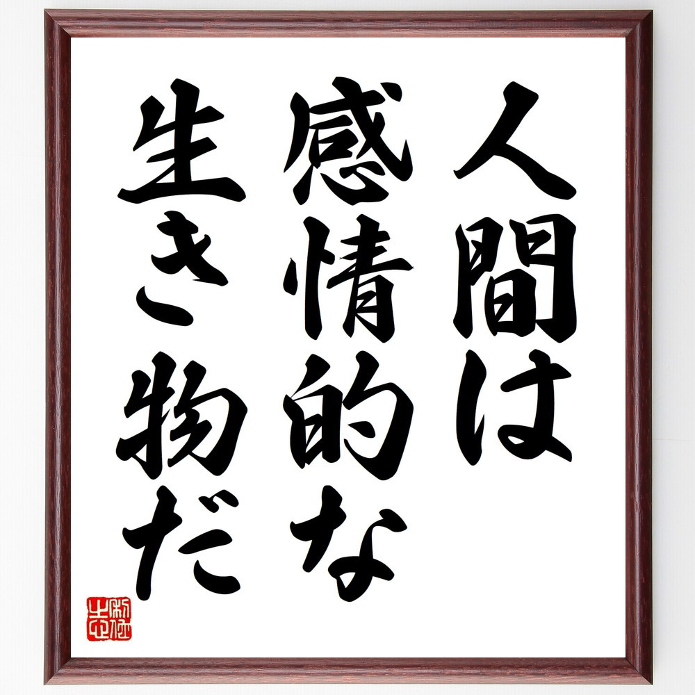 名言「人間は感情的な生き物だ」手書き書道色紙額／受注後の毛筆直筆（V8947）