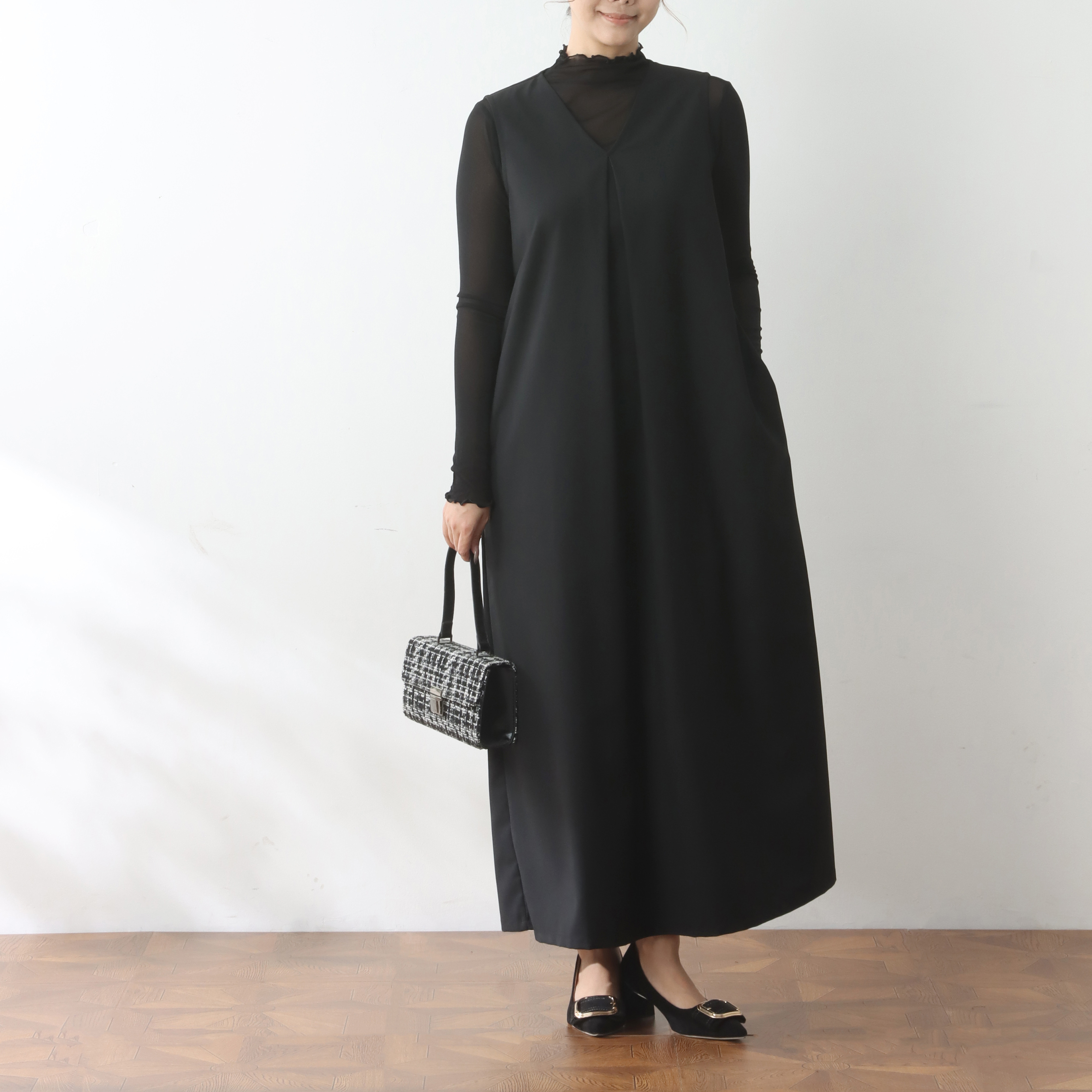 裾上げ無料♪オーダーサイズ可♪全18色　Vネック　ノースリーブ　ロングワンピース