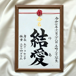 A4サイズ 水引付き命名書】毛筆 手書き 楷書 出産祝い お七夜 百日祝い