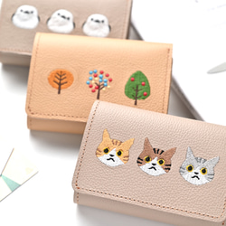 シンプル 三つ折り財布 【 シュリンクレザー 刺繍 】 ミニ財布 本革 姫路レザー いとをかしコラボ HW47K 3枚目の画像