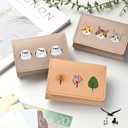 シンプル 三つ折り財布 【 シュリンクレザー 刺繍 】 ミニ財布 本革 姫路レザー いとをかしコラボ HW47K 1枚目の画像