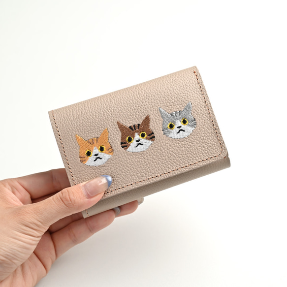 シンプル 三つ折り財布 【 シュリンクレザー 刺繍 】 ミニ財布 本革 姫路レザー いとをかしコラボ HW47K 9枚目の画像
