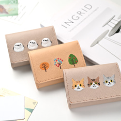 シンプル 三つ折り財布 【 シュリンクレザー 刺繍 】 ミニ財布 本革 姫路レザー いとをかしコラボ HW47K 10枚目の画像