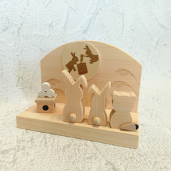 十五夜】お月見、うさぎとたぬきとお団子 ナチュラル仕様 その他置物